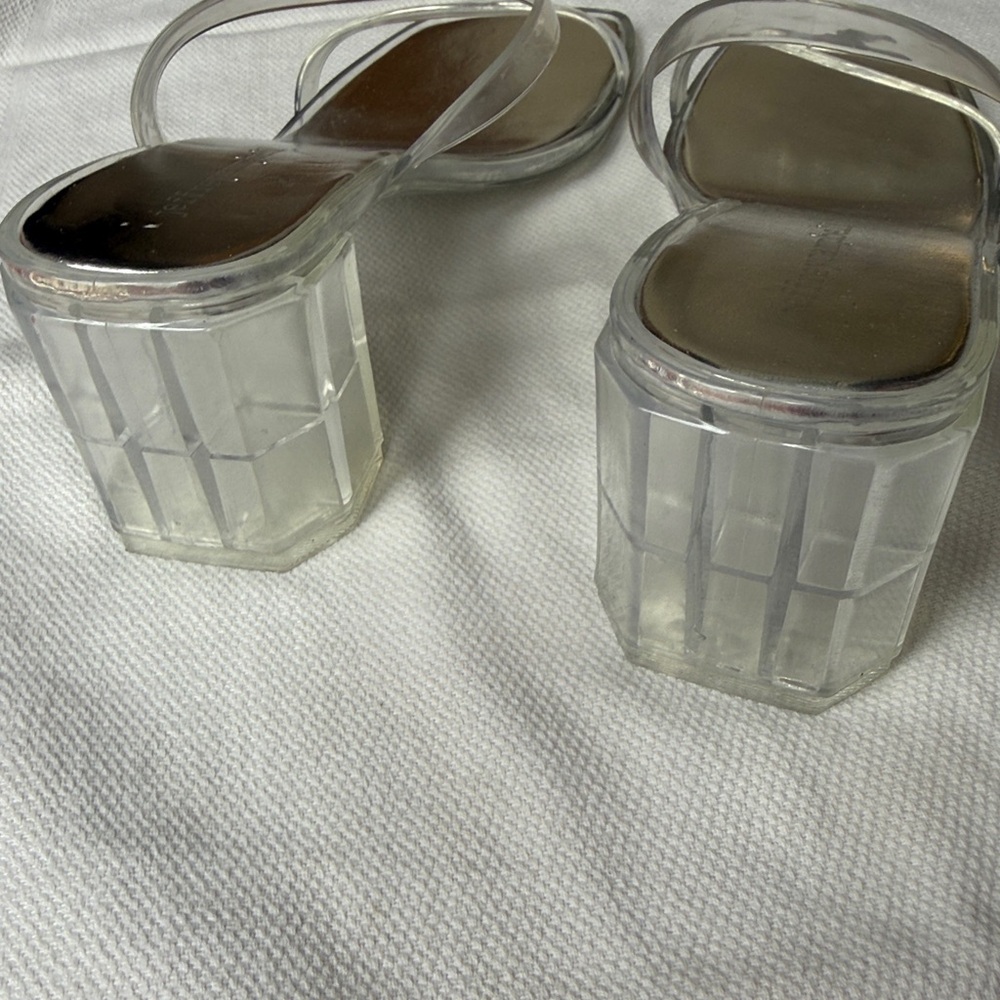 Jeffrey Campbell Latus Clear/Silver Square Toe Block Heeled Sandals Size 8 - Picture 6 of 9